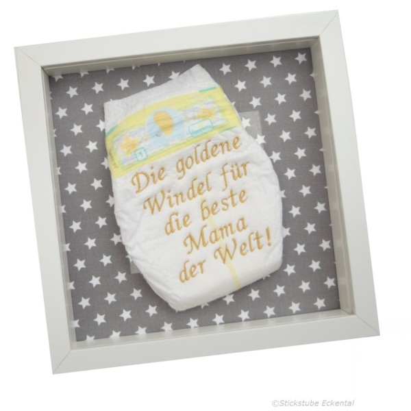 Goldene Windel im Rahmen Oma